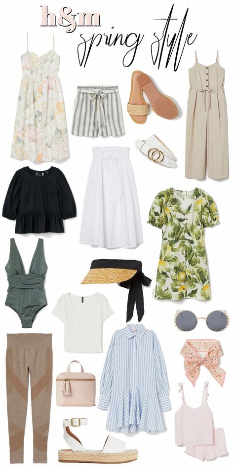 The chicest spring items from H&M this season! Spring Must Haves, H M Outfits, Crisp White Blouse, H And M, Spring Essentials, Trendy Hat, What To Buy, Lightweight Dress, Spring Has Sprung