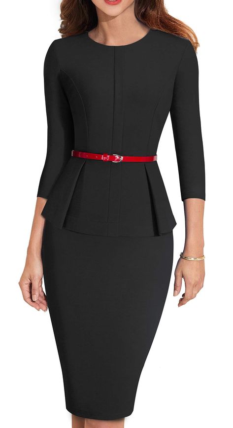 PRICES MAY VARY. Style: Elegant Business Meeting Dress Features:3/4 Sleeve,Crew Neck,Belt,One Piece,A zipper at Back Low Temperature,Hand wash or gentle machine wash Occasions: Suitable for many occasions like work,church,business,wedding and so on ***Please note: Size 4=Size Small, Size 6=Size Medium, Size 8=Size Large, Size 10=Size X-Large, Size 12=Size XX-Large. *Dress Description:
 This elegant solid color peplum dress with belt that could be dressed up or down depending on the work, busines Large Dress, Dress With Belt, Business Meeting, Office Ladies, Style Elegant, Office Wear, Medium Size, Peplum Dress, Large Size