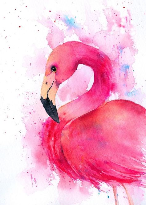 Flamingo Drawing Watercolor, Flamingo Watercolor Painting Easy, Small Watercolor Art, Flamingo Art Painting, Watercolor Animals Easy, Flamingos Art Illustration, Flamingo Acrylic Painting, Flamingo Drawings, Watercolour Flamingo