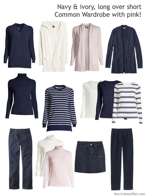 What To Wear With Navy Pants, Navy Blue Capsule Wardrobe, Pink Capsule Wardrobe, Navy Capsule Wardrobe, Sharp Outfits, Clothes Basics, Navy Outfits, Neutral Wardrobe, Pink Wardrobe