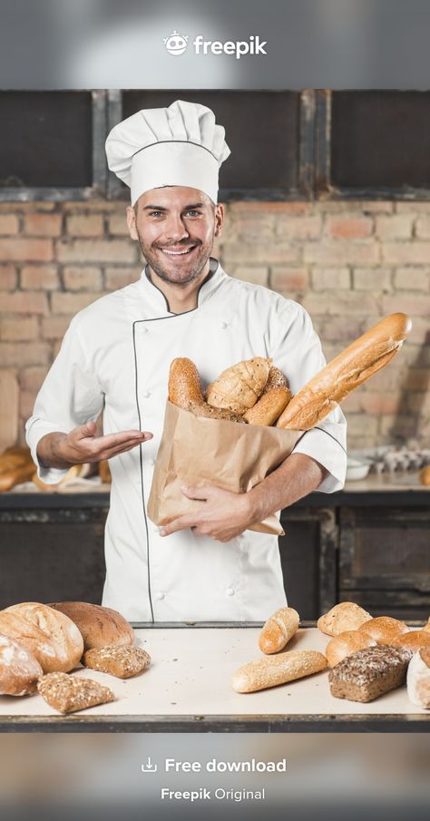 Male baker holding a brown paper bag wit... | Free Photo #Freepik #freephoto #food #business #people #restaurant Holding Bread Reference, Food Business, Brown Paper Bag, Delicious Bread, Business People, Loaf Bread, Brown Paper, Freshly Baked, Model Poses