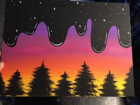 Trippy Forest, Drawing Ideas 2023, Painting Drawing Ideas, Painting Trippy, Dripping Paint Art, Sunset Drawing, Hipster Drawings, Sunset Canvas Painting, Arte Peculiar