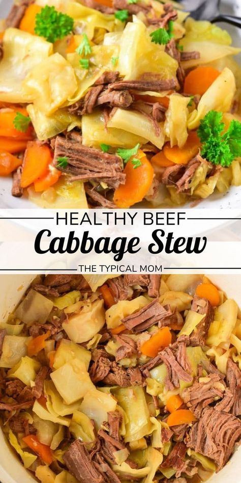 Healthy beef cabbage stew has everything: veggies, beef, and tons of flavor! This hearty stew is filling and is great for winter months. Easy to make beef cabbage stew is the best dinner or lunch that kids and adults alike will love. Try this simple stew today! Cabbage Stew Recipe, Pressure Cooker Cabbage, Beef Stew Meat Recipes, Cabbage Stew, Ground Beef And Cabbage, Hearty Stew, Beef Cabbage, Leftover Beef, Corned Beef Brisket