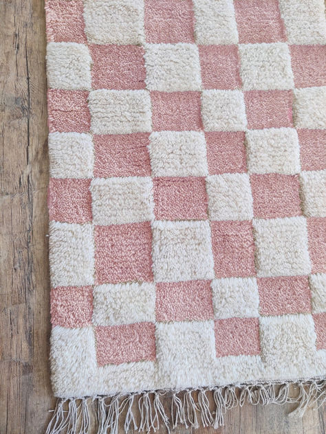 Irregular Checkered Area Rug, Baby Pink Color With off White, Low-high pail Moroccan rug Pink And White Carpet, Pink And White Checkered Rug, Carpet Checkered, Cowgirl Theme Bedrooms, Pink Checkered Rug, Moroccan Hallway, Pink And White Rug, Checkered Nursery, March Moon