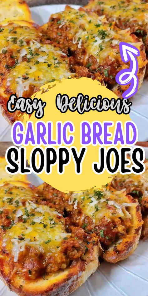 Garlic Bread Sloppy Joes Open Faced Cheesy Sloppy Joes On Garlic Bread, Cheesy Sloppy Joe Garlic Bread, Cheesy Garlic Bread Sloppy Joes, Sloppy Joes On French Bread, Sloppy Joe Garlic Toast, Garlic Bread Sloppy Joe Recipe, Sloppy Joe Garlic Bread Recipe, Sloppy Joe On Garlic Bread, Open Face Garlic Toast Sloppy Joes