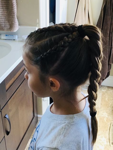 4 Dutch Braids Into Ponytail, 3 Dutch Braids On Top Of Head, 4 Braids Into Ponytail, Cute Dutch Braids, Lax Hairstyles, 4 Dutch Braids, Preppy Hairstyle, Race Day Hair, Tennis Hair