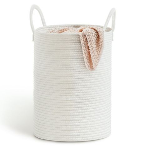 SOJERKI Cotton Woven Rope Laundry Hamper，Storage Decorative Basket for Blankets,Dirty Clothes,Toys,Plant Pot-White,30L - Walmart.com Cute Hampers, Cute Hamper, Laundry Basket Ideas, Grey Laundry Basket, Basket For Blankets, Laundry Hamper Storage, Nursery Hamper, Clothes Toys, Dirty Clothes Basket