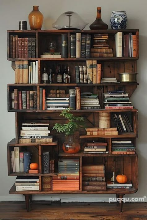 Modern Bookcase Design, Mid Century Modern Bookcase, Bookshelf Aesthetic, Bookshelf Ideas, Bookcase Design, Apartment Vibes, Modern Bookcase, House Vibes, Home Libraries