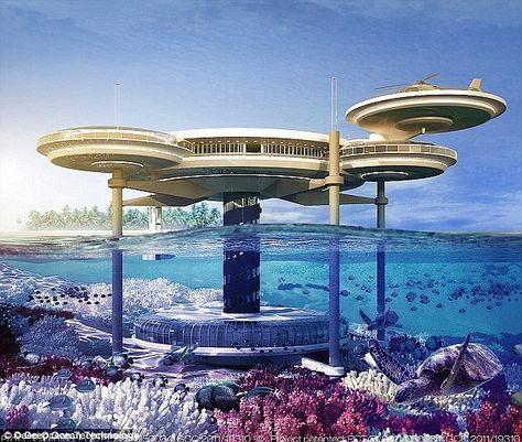 Today, underwater hotel rooms are considered rare luxuries, they're expected to become mor... Dubai Underwater Hotel, Underwater Hotel, برج العرب, Architecture Cool, Bawah Air, Under The Water, Hotel Concept, Hotel Plan, Dubai Hotel