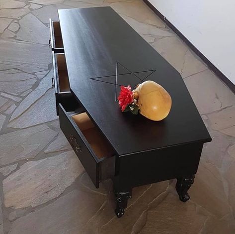 We need this coffin coffee table by @casdesign.berlin! ☕️ . #coffin #goth #gothic #black #skulls Coffin Coffee Table, Coffin Coffee Tables, Gothic Decor Bedroom, Gothic Furniture, Dark Home Decor, Goth Home Decor, Hippie Home Decor, Gothic Home, Classic Home Decor