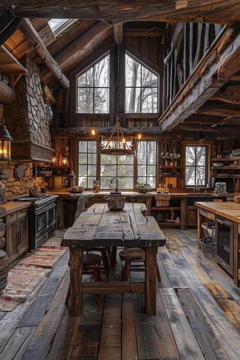 Viking House Interiors, Cabin Core Aesthetic, Cabin Interiors Cozy, Log Cabin Homes Interior, Rustic Lodge Kitchen, Log Cabin Modern, Tennessee Living, Log Cabin Kitchen, Woods Cabin