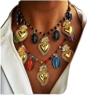 Mexican Accessories, Christian Jewelry Necklaces, Bold Statement Jewelry, Diy Collier, Heart Pendant Gold, Dope Jewelry, Funky Jewelry, Jewelry Lookbook, Christian Jewelry