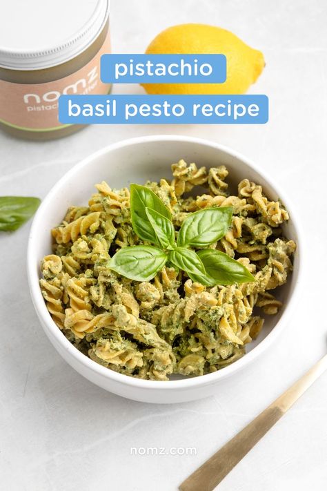 This simple pistachio basil pesto is easy to make, and irresistibly delicious served up on chickpea or lentil pasta! The organic pistachio nut butter adds a rich, nutty flavour that pairs perfectly with the fresh basil and zesty lemon flavours. Pistachio Health Benefits, Pistachio Nut, Basil Pesto Recipe, Basil Pesto Recipes, Garlic Juice, Organic Nuts, Sweet Potato Toast, Lentil Pasta, Veggie Dip