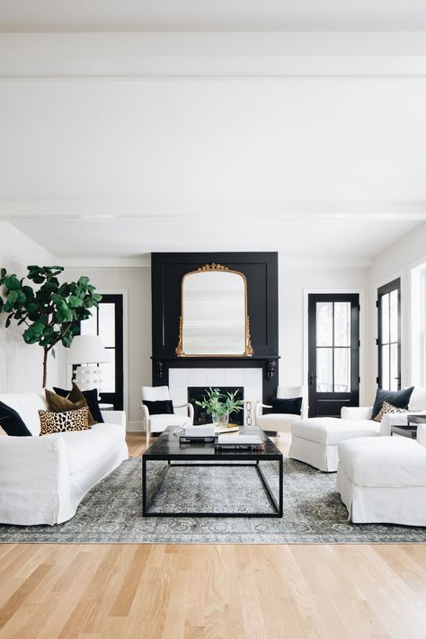 Transitional Glam Decor, Glam Transitional Living Room, Parisian Glam, Transitional Glam, Black And White Living Room Decor, Chicago Interior Design, Chicago House, Living Room Decor Furniture, Black And White Living Room