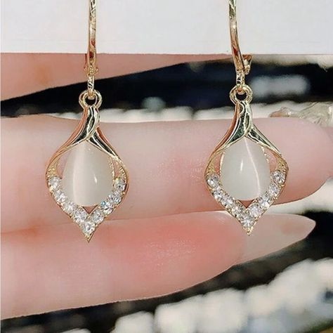 Brand New And Gorgeous 18k Gold Plated Eardrop Height:1.6-1.7 Inch, Eardrop Width:0.4-0.7 Inch Elegant Earrings Classy, Opal Drop Earrings, Round Dangle Earrings, Fancy Jewelry Necklace, Cubic Zirconia Engagement Rings, Long Pearl Necklaces, Mini Earrings, Simple Diamonds, Silver Bead Bracelet