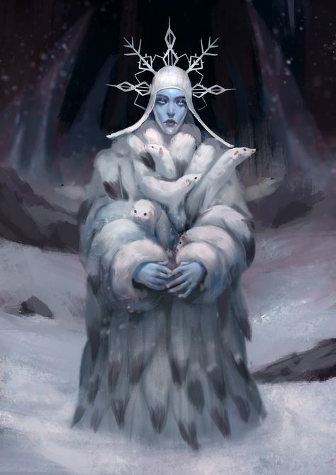 Ice queen, Bozhko Dimitrov on ArtStation at https://www.artstation.com/artwork/5X2Jw Ice Witch, Ice Monster, Ice Magic, Ice Giant, Queen Art, Dungeons And Dragons Homebrew, Witch Art, Snow Queen, Ice Queen