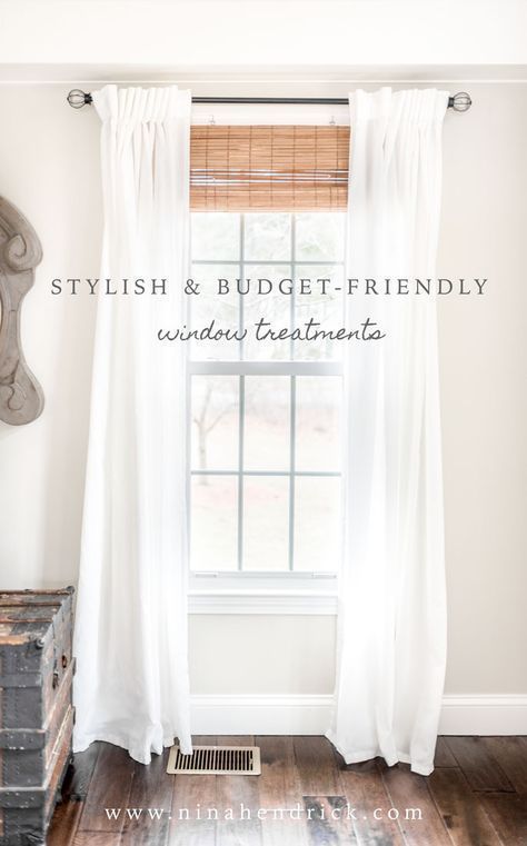 Stylish Budget Window Treatments | Attractive and stylish window treatments don’t have to break the bank. Get the look of custom treatments on a budget! #curtains #windows #farmhousediy Budget Curtains, Inexpensive Window Treatments, Windows Treatments, Window Treatments Ideas, Farmhouse Window Treatments, Living Room Decor On A Budget, Diy Window Treatments, Window Treatments Living Room, Window Treatments Bedroom