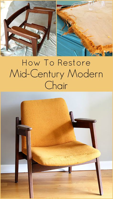 Chair Restoration, Diy Mid Century Modern, Wood Refinishing, Diy Mid Century, Reupholster Chair, Upholstery Diy, Chair Makeover, Free Woodworking Plans, Modern Chair