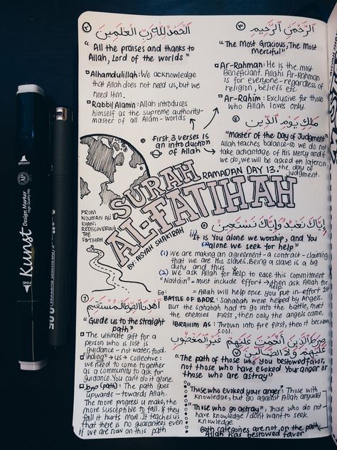 RAMADAN DAY 13 (BACKLOG): SURAH AL-FATIHAH To me, surah al-Fatihah is the most important surah. If you don’t want to understand the whole Quran, at least study suratul Fatihah. It’s what you bring in... Coran Quotes, Surah Fatiha, Al Fatihah, Ramadan Activities, Spiritual Journals, Ramadan Day, Ayat Quran, Coran Islam, Ayat Al-quran