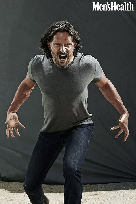 Joe Manganiello - Mens Health Mag Sept 2014 Issue Angry Stance Reference, Angry Pose Reference Photo, Angry Man Drawing Reference, Wild Poses Reference, Angry Reference Pose, Angry Body Poses, Strong Man Pose, Action Pose Male, Cowering In Fear Pose