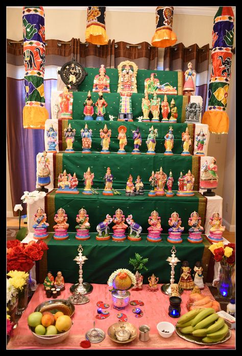 Golu 2016 Diwali Bommala Koluvu Ideas, Golu Decoration Ideas, Dasara Decoration Ideas At Home, Diy Golu Dolls, Bommala Koluvu, Navratri Puja, Popsicle Stick Crafts House, Golu Dolls, Mandir Decoration