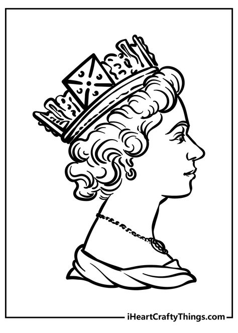 Queen Elizabeth Ii Tattoo, Coloring Pictures Of People, Queen Elizabeth Drawing Easy, Queen Drawing Easy, Queen Elizabeth Drawing, Queen Art Drawing, Queen Coloring Pages, Ratu Elizabeth, Royal Drawing