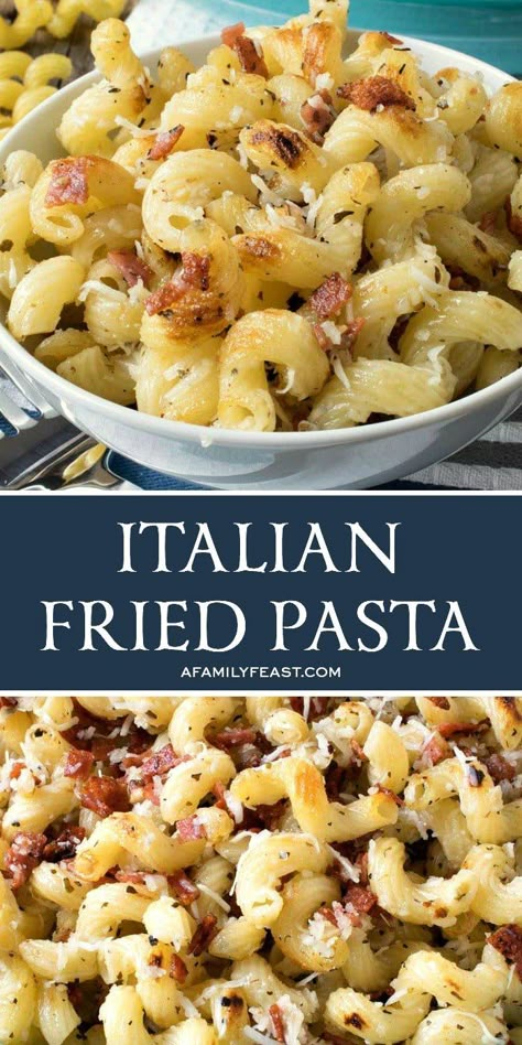 Italian Fried Pasta is crispy, salty, cheesy - and ridiculously good! Italian Fries, Good Pasta, Fried Pasta, Pasta Side Dishes, Pasta Sides, Pasta Dinners, Pot Roast Recipes, Family Feast, Homemade Italian