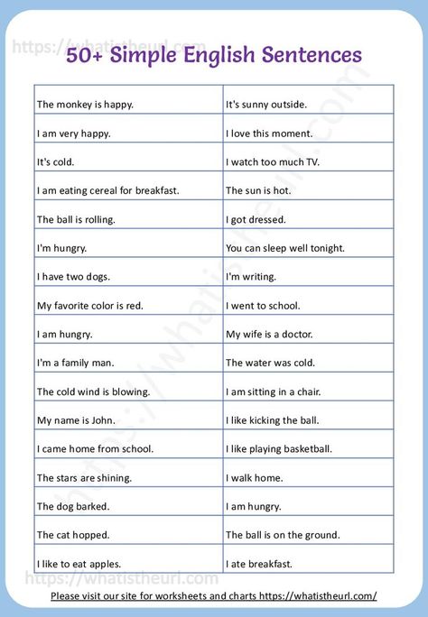 We have made a list of simple English sentences.  This is a list of 50+ sentences.Please download the PDF Simple Sentences in English-1 Diagramming Sentences, Sentences In English, Simple English Sentences, Making Sentences, English Grammar Rules, Grammar Rules, Simple Sentences, English Sentences, Lists To Make