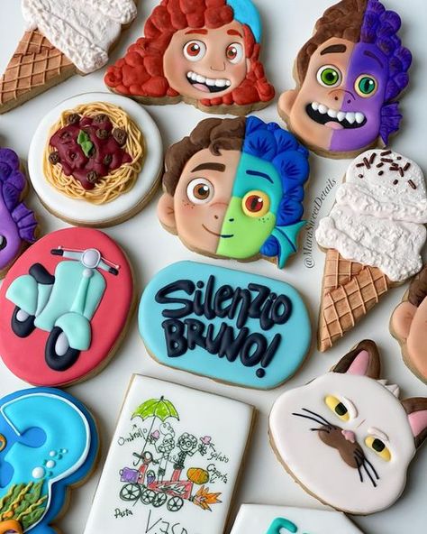 MaraSweetDetails 🧿🧩✨ on Instagram: "“Silenzio Bruno!” -LUCA Theme cookie set for Ezra’s 3rd Birthday Celebration! 🎉🌊🍦🚲🎣🛶🏖 . . #Luca #LucaMovie #Lucatheme #Lucacookies #Lucatreats #LucaDisney #Disney #Disneymovie #Silenciobruno #LucaLover #DisneyLover #LucaCake #Lucaparty #lucathemeparty #lucaoreos #lucacakepops #lucaapples #julia #alberto #vespa #potd #dtla #cookieart #handmade #morenovalley #riverside #morenovalleybaker" Cookies Decoradas, Disney Birthday Party, 2nd Birthday Party Themes, Disney Birthday, Cookie Art, Birthday Cookies, 2nd Birthday Parties, Royal Icing, 3rd Birthday