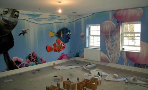 Graffiti Finding Nemo Bedroom Ideas, Finding Nemo Mural, Finding Nemo Bedroom, Bedroom Graffiti, Nemo Bathroom, Finding Nemo Nursery, Nemo Nursery, Playroom Mural