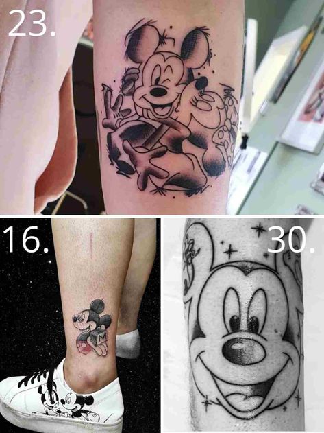 53 Mickey Mouse Tattoo Ideas with Names - TattooGlee Tattoo Sensitivity Chart, Miky Mouse Tattoo, Small Mickey Mouse Tattoo, Disney Foot Tattoo, Disney Key Tattoo, Tattoo Ideas With Names, Disney Tattoos Mickey, Mickey Mouse Tattoo Ideas, Mickey And Minnie Tattoos