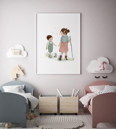 Sibling Wall Art, Sisters Wall Art, Sibling Room, Toddler Wall Art, Kids Room Printables, Kids Playroom Art, Playroom Posters, Large Poster Prints, Poster Baby