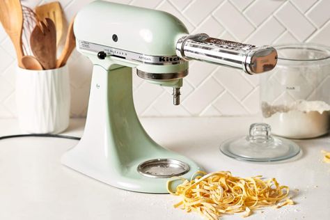 How To Clean a KitchenAid Pasta Attachment | Kitchn Kitchenaid Stand Mixer Attachments, Kitchenaid Pasta, Make Your Own Pasta, Kitchen Aid Recipes, Pasta Roller, Countertop Appliances, Kitchenaid Stand Mixer, Pasta Machine, Pasta Dough