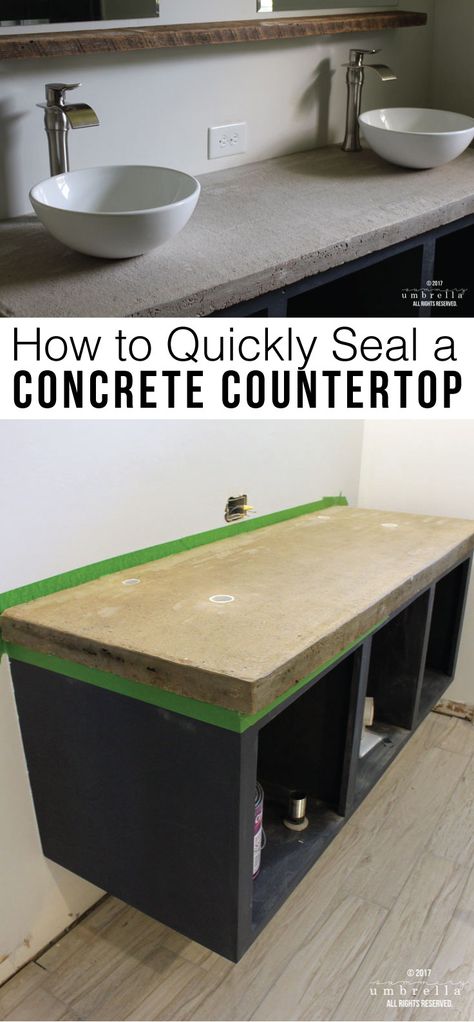 Do you love that industrial look of a concrete countertop, but not sure how well it would hold up? Let me show you how seal it up to get this look NOW! Sealing Concrete Countertops, Diy Furniture On A Budget, Painting Bathroom Countertops, New Kitchen Countertops, Kitchen Countertops Ideas, Concrete Counters, Countertops Ideas, Concrete Countertop, Kitchen Countertop Materials