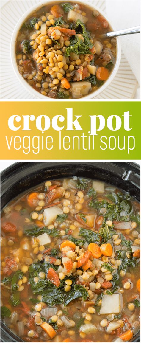 Crock Pot Vegetable Lentil Soup Recipe | Slow Cooker Lentil Soup | Easy Lentil Soup | Vegan Lentil Soup | Fall Soups | Best Soup Recipe | Best Lentil Soup | Easy Dinner Recipe | Dinner Ideas | Crock Pot Recipes | Slow Cooker Recipes | Best Crockpot Recipes | Lentils | Vegetarian #SlowCooker #CrockPot #Soup #Recipe #Dinner Veggie Lentil Soup, Vegetable Lentil Soup, Slow Cooker Lentil Soup, Crock Pot Vegetables, Clean Eating Vegetarian, Slow Cooker Lentils, Lentil Soup Recipe, Vegan Lentil Soup, Lentil Soup Recipes