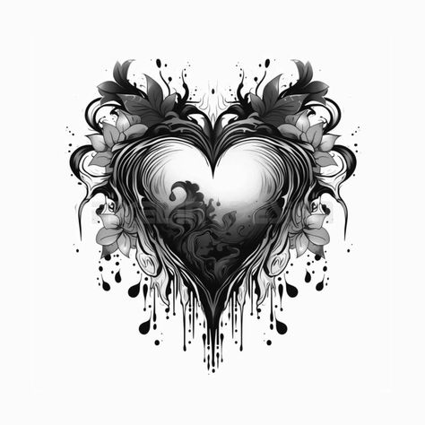 Tattoos For Back Of Shoulder, Gothic Heart Tattoo, 3 Hearts Tattoo, Black Heart Tattoos, Tattoo Png, Secret Tattoo, Heart Abstract, Fresh Tattoo, Vertical Images