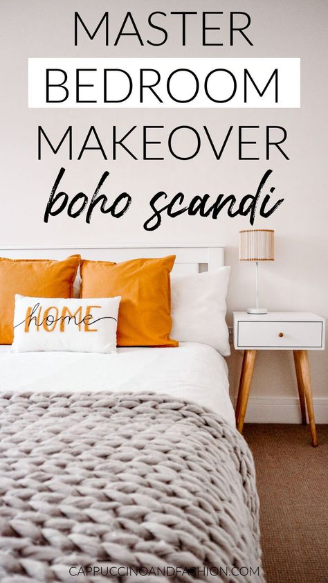 Master Bedroom Makeover Ideas on a Budget. Boho Scandi Bedroom Decor Ideas. Master Bedroom Ideas for Small Rooms: Rattan, Pampas, Ikea storage and decor ideas. #bohoscandi #scandiboho #boho #scandi #bohohomes #bohodecor #rattan #rattandecor #rattanlamp #diy #diyrattan #diylamp #bamboolamp #homediy #bohobedroom #bohoroomideas #bedroomideas #bedroomdecor #bedroomideasforsmallrooms #bedroommakeover Scandi Bedroom Decor, Bedside Table Scandinavian, Bedroom Makeover Ideas, Scandi Bedroom, White Bed Set, Ikea Bedroom, Scandi Home, Lifestyle Blogs, Ikea Storage