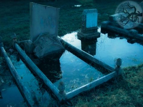 Blue Graveyard Aesthetic, Spooky Blue Aesthetic, Blue Gothic Aesthetic, Blue Goth Aesthetic, Blue Graveyard, Upside Down Cross, Grave Headstones, Lone Wanderer, Moody Landscape