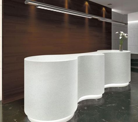 Reception Desk Layout, Curved Bar Counter, Curved Reception Counter, Design Reception Desk, Unique Reception Desks, Lobby Reception Desk, Reception Counter Design, Reception Table Design, Curved Reception Desk