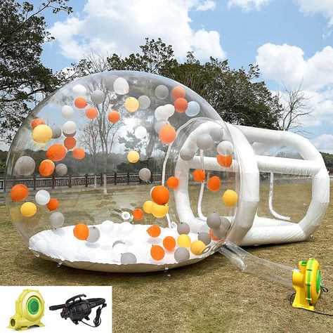 Unique and eye-catching design: Inflatable bubble tent houses have a distinct and eye-catching design that is sure to impress party guests. The transparent walls and ceiling create a unique and memorable atmosphere for any event. Pvc Tent, Kids Party Balloons, Balloon House, Party Inflatables, House Tent, Bubble House, Bubble Tent, Rental Business, Stage Decoration