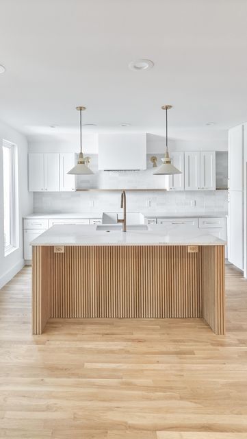 Kitchen Island Finishing Ideas, Beadboard Island Kitchen, Fluted Kitchen Island, Wooden Island, The Mick, Kitchen Islands, White Quartz, White Oak, What You Think