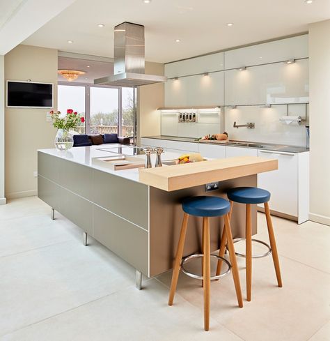 bulthaup b3 kitchen- Reflective Metals and Light Wood - Modern - Kitchen - Hampshire - by Hobsons Choice Small Kitchen Island With Seating, Bulthaup Kitchen, Popular Kitchen Designs, Galley Kitchen Design, Bespoke Kitchen Design, Little House Plans, Small Kitchen Island, White Tile Floor, Small Kitchen Decor