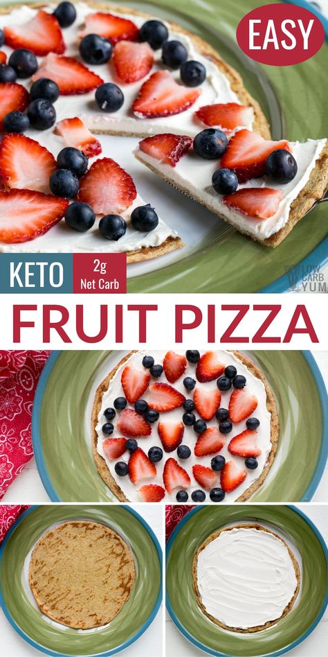 Fruit Pizza With Cream Cheese, Cream Cheese Fruit Pizza, Fruit Pizza Dessert, Pizza With Cream Cheese, Dessert Pizza Fruit, Keto Friendly Fruit, Pizza Dessert, Low Sugar Diet Recipes, Dinner Recipes Healthy Low Carb