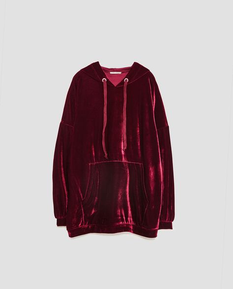 Velvet HOODED SWEATSHIRT from Zara Casual Pajamas, Velvet Hoodie, Autumn Sleeve, Burgundy Velvet, Pocket Hoodie, Kangaroo Pocket Hoodie, Causual Outfits, Stylish Jackets, Hoodie Pullover