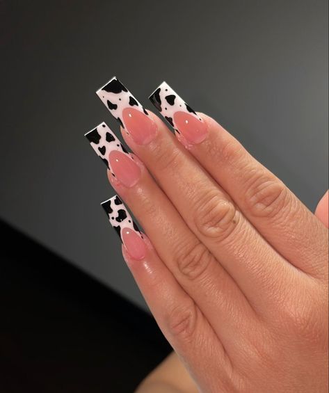 Classic Nail Designs, Western Nails, Cow Nails, French Tip Nail Designs, Nails Now, French Tip Acrylic Nails, Classic Nails, Animal Print Nails, Acrylic Nails Coffin Pink