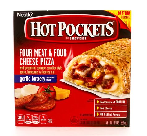 Frozen Sandwiches, Nestle Recipes, Four Cheese Pizza, Philly Steak, Meatless Main Dishes, Hot Pockets, Sandwich Shops, Hot Meals, Cheese Pizza