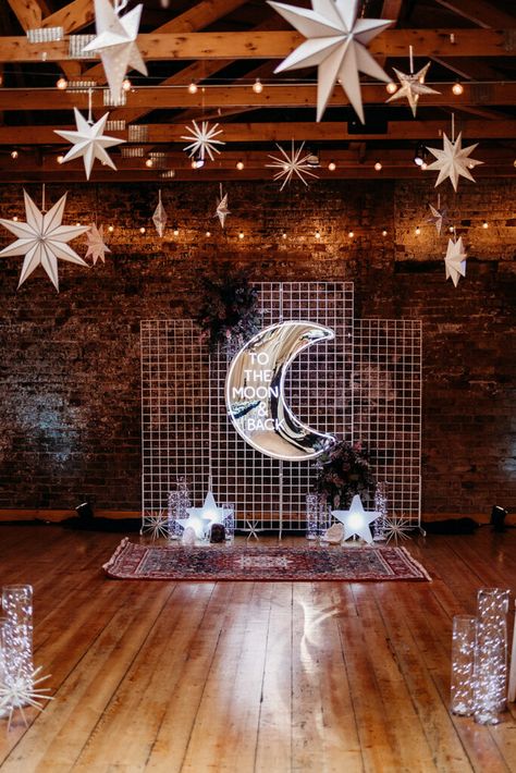 5 Tips For A Wedding Color and Theme - Jess Rene Star Entrance, Space Wedding Theme, Cosmic Birthday, Starlight Wedding, Celestial Wedding Theme, Fall Wedding Trends, Starry Wedding, Draping Ideas, Starry Night Wedding