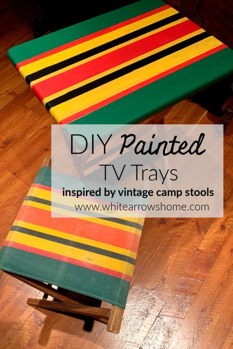 Painted TV Trays Made New Again ~ White Arrows Home Hudson Bay Decor, Painted Tv Trays, Cabin Camper, Cabin 10, Hudson Bay Blanket, Easy Diy Paint, Fun Furniture, Vintage Cabin, Tv Trays