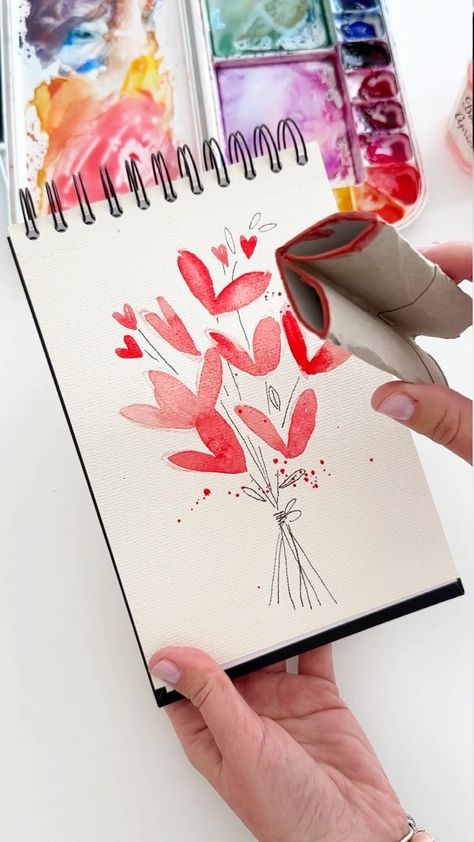 Card idea for Mother’s Day Hearted bouquet for Mom with #watercolor ❤️🎨 #watercolorcard #watercolortutorial #arttutorial #artinspiration… | Instagram Mother Scrapbook Ideas, Mothers Day Cards Easy Diy, Birthday Paintings For Mom, Mothers Day Watercolor Cards, Easy Watercolor Cards Ideas, Painting A Tree, Easy Watercolor Ideas, Bouquet For Mom, Mom Watercolor