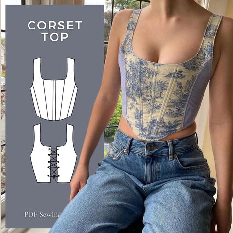 Corset Top Sewing Pattern Download PDF, Summer Top XS, S, M, L, XL Shirt Top Pattern Sewing Pdf, Women Crop Top Bustier Downloadable Pattern - Etsy Canada Sewing A Corset Top, Sewing Corset Top, How To Sew A Corset Top, Shirt Sewing Pattern Womens, Diy Corset Top Pattern, Sewing Patterns Corset, Corset Top Sewing Pattern, Bustier Sewing Pattern, Corset Top Sewing